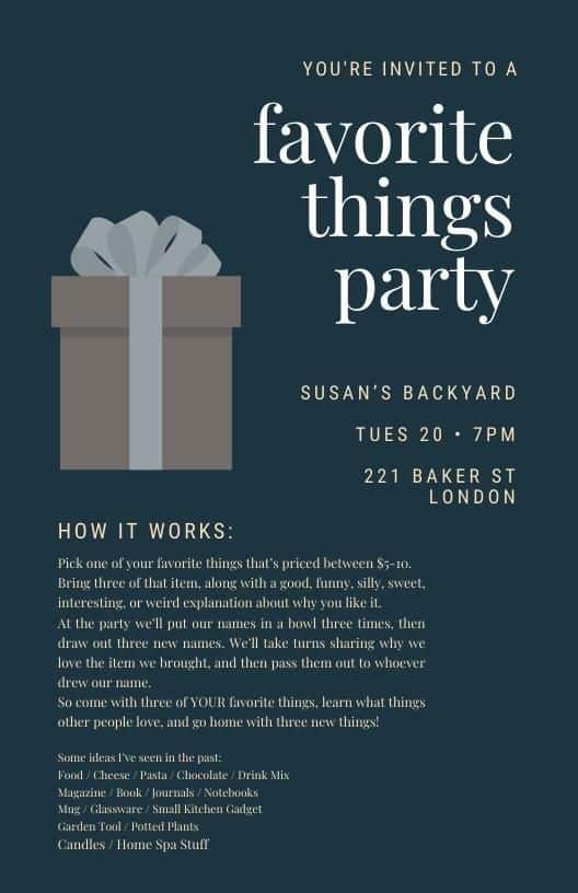 A sample invitation to a favorite things party/
