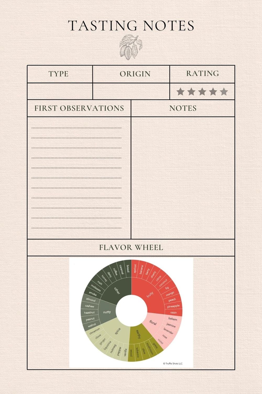Printable chocolate tasting notes card.