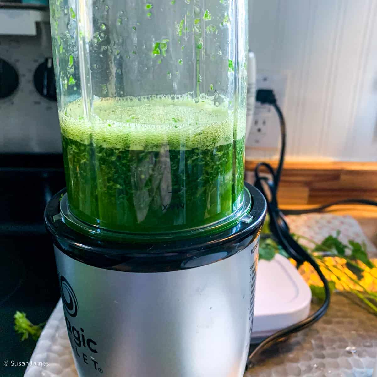 parsley and water in a small blender.