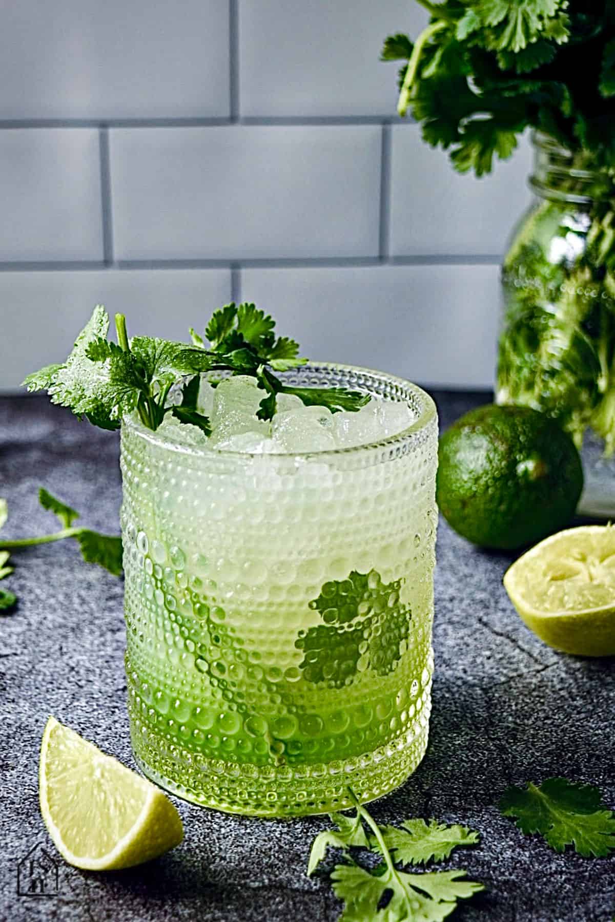 Cilantro limeade garnished with cilantro.